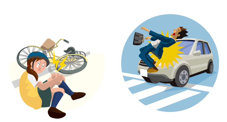 転倒、骨折。自動車に衝突