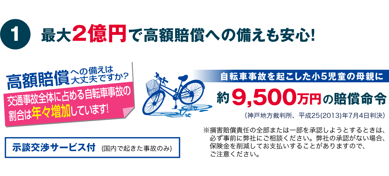 限度額2億円で高額賠償への備えも安心!