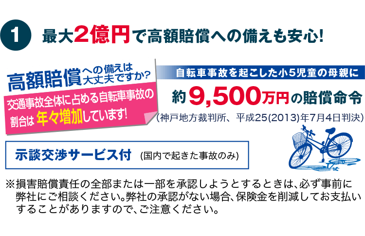 う限度額2億円で高額賠償への備えも安心!